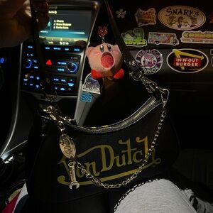 Von Dutch Black and Gold Chain Strap Bag